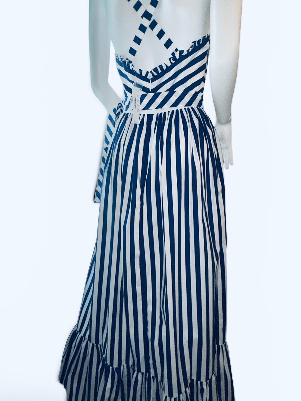 J. Crew Nautical Blue and White Striped Maxi Dress with Tie Waist & Full Skirt - Picture 8 of 12